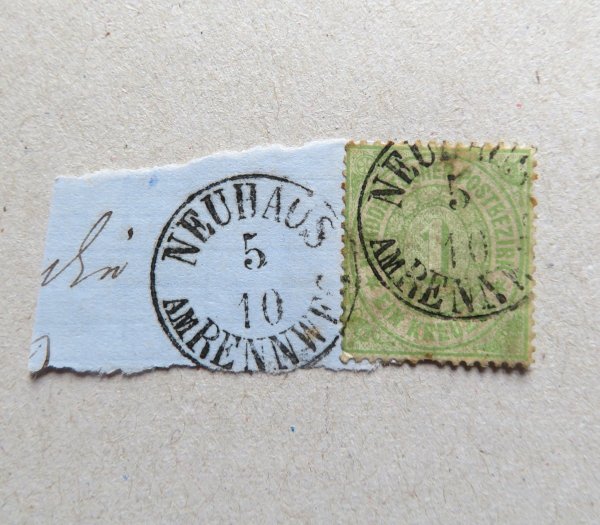 Briefmarke Norddeutscher Postbezirk 19 o auf Briefstück. Stempel Neuhaus am Rennweg