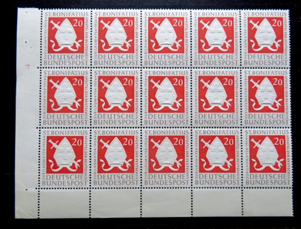 Briefmarke BRD 219 **. 15 er Block ER UR